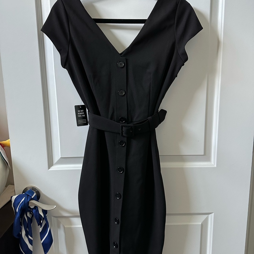 NWT Express Black Sheath Midi Dress with V-Neck